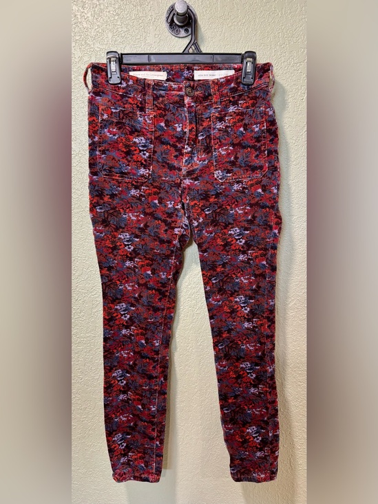Pilcro and the Letterpress Pants - Pilcro & the Letterpress Red & Purple Floral Corduroy High Rise Skinny Jeans 27